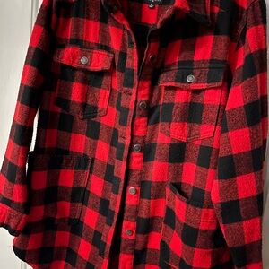 Red and Black Plaid Button-Up Jacket